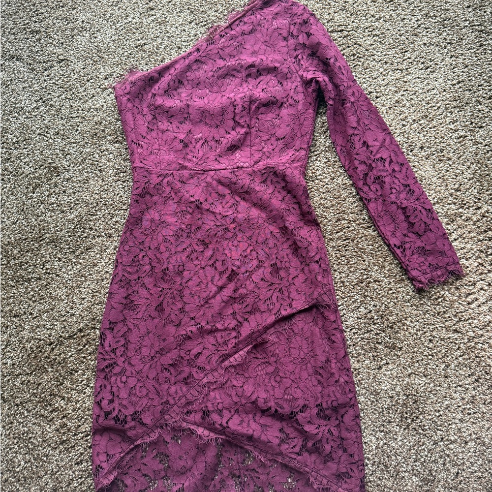 Charlotte Russe Burgundy Lace One-Shoulder Dress - Picture 3 of 5